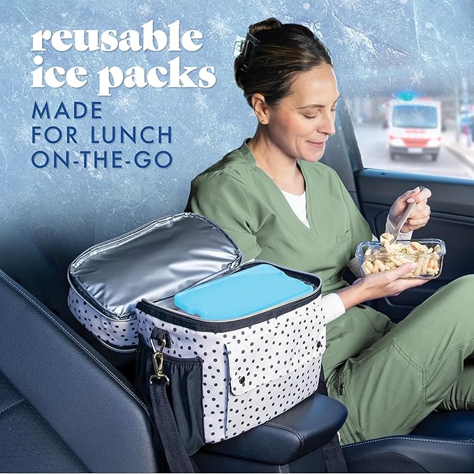 Cool Coolers by Fit & Fresh 4 Pack XL Slim Ice Packs, Quick Freeze Space Saving Reusable Ice Packs for Lunch Boxes or Coolers, Blue, 239ICE, 4 count (Pack of 1)