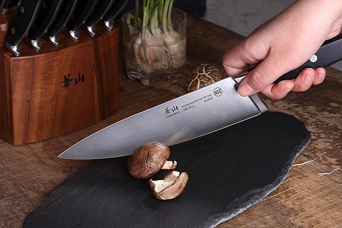 Cangshan TV2 Series 1023053 Swedish 14C28N Steel Forged 17-Piece Knife Block Set, Acacia
