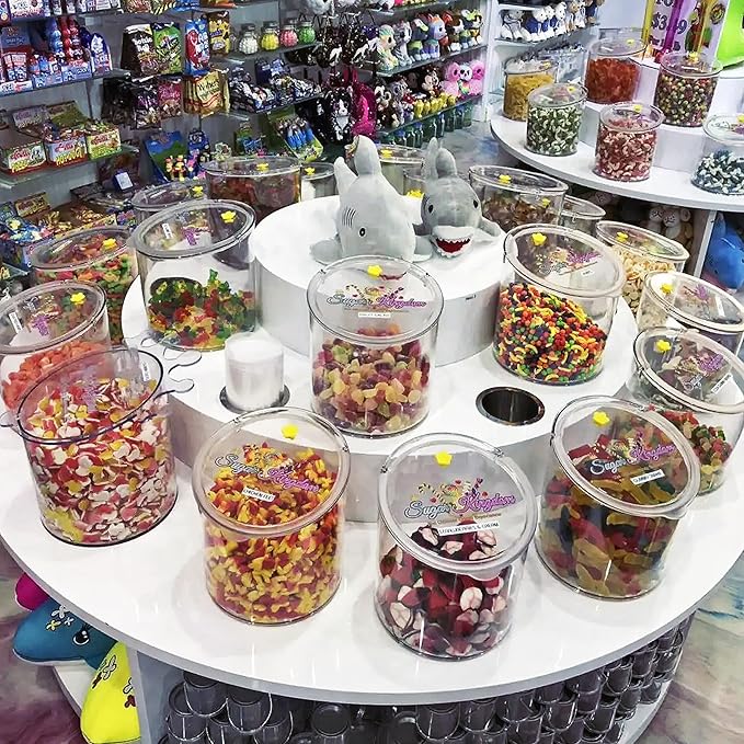 Azar Displays 400421 Clear Acrylic Candy Bin with Scooper – 2.5 Gallon (9.47L) Commercial Grade Bulk Food Storage Container, Large Airtight Snack Bin for Candy, Cereal, Coffee, Retail & Kitchen Use