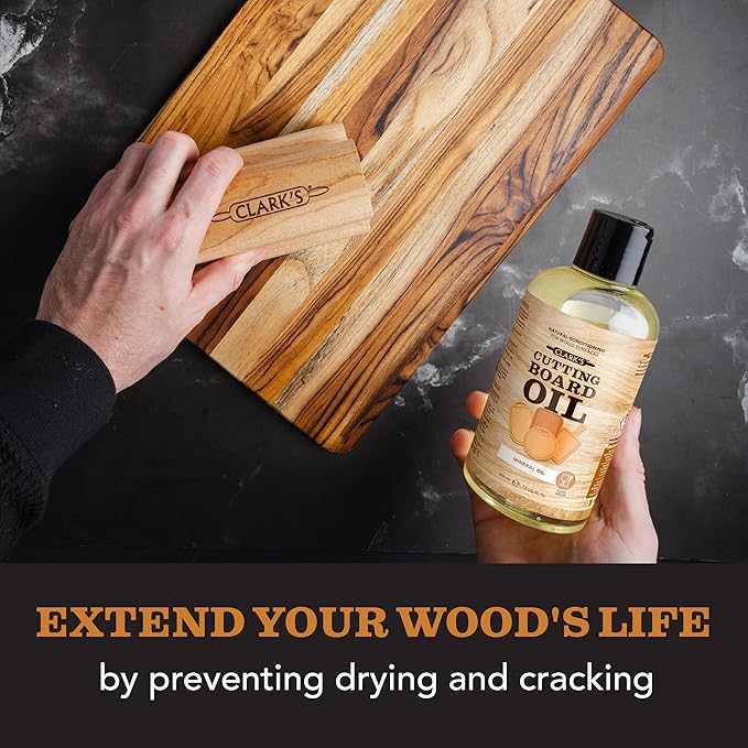CLARK'S Mineral Oil - 12 oz Food Grade Conditioner for Wood Cutting Board, Cutting Board Oil for Butcher Block, Marble & Soapstone, Lubricant for Knife, Meat Grinder - Made in USA