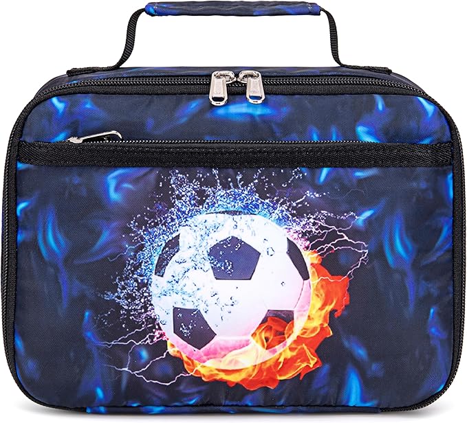 LEDAOU Lunch Box Kids Boys Girls Lunch Bag Insulated Lunch Box Toddler Reusable Lunchbox for School Picnic Hiking (Soccer Blue)