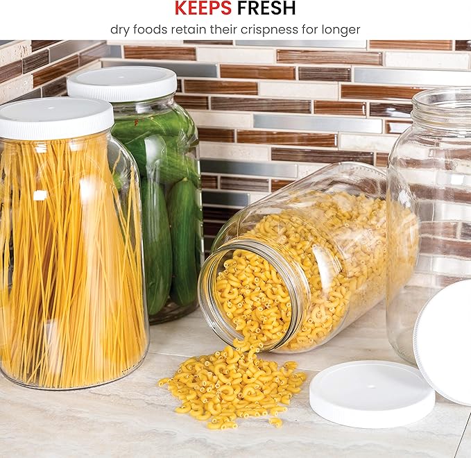 Paksh Novelty 1-Gallon Glass Jar Wide Mouth with Airtight Plastic Lid - USDA Approved BPA-Free Dishwasher Safe Mason Jar for Fermenting, Kombucha, Kefir, Storing and Canning Uses, Clear