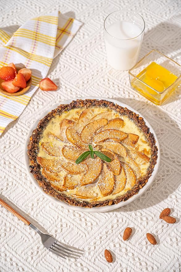 36oz 9 Inch Ceramic Pie Plate,Deep Embossed Dotted Baking Dish for Quiche, Tart, Apple Pie,Rustic Oven Safe Pie Pan with Textured Rim–White Stoneware