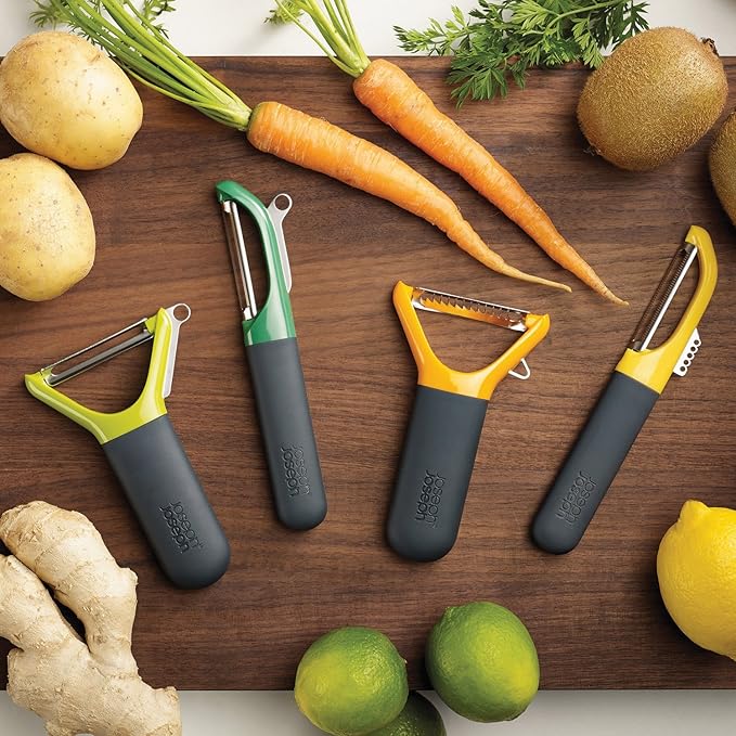 Joseph Joseph Multi-Peel Straight Peeler Easy Grip Handles Stainless Steel Blade for Kitchen Vegetable Fruit, Green