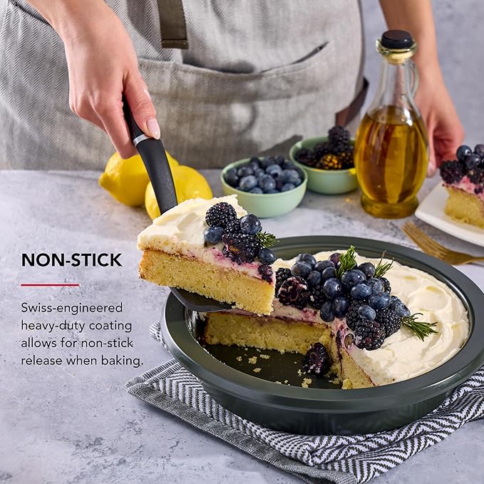KitchenAid Nonstick Swiss Engineered Aluminized Steel Round Cake Pan, Dishwasher Safe, 9 Inch, Evergreen