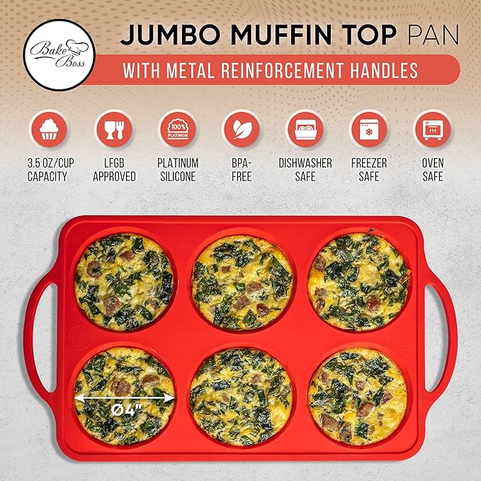 Confetti 4 Inch Jumbo Silicone Muffin Pans for Baking – 6-Cup Nonstick Silicone Cupcake Pan Egg Size – Heavy-Duty Large Cupcake Pan, BPA-Free, Easy-Release, Oven & Dishwasher Safe