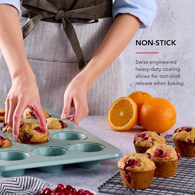 KitchenAid Nonstick Swiss Engineered Aluminized Steel Muffin Pan, Dishwasher Safe, 12 Cup, Cardamom