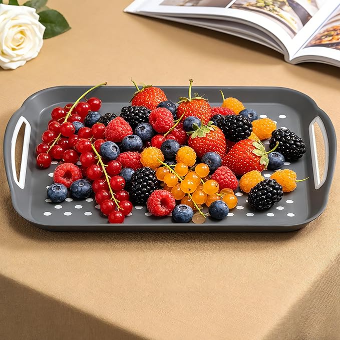 Non Slip Lap Trays with Handles, Set of 2 Food Trays for Eating on Couch, Dishwasher Safe Rectangular Serving Trays for Dinner, Breakfast & Snacks (Gray)