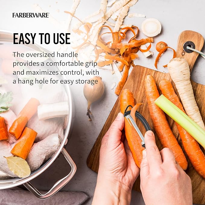 Farberware Pro2 Vegetable Peeler, Euro Peeler with Razor-Sharp Stainless Steel Blade, Swivel Peeler for Potatoes, Fruits, and Vegetables, Built-In Bud Remover, Dishwasher Safe
