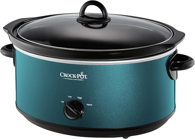 Crock-Pot 7-Quart Manual Slow Cooker, Family Size Serves 8+ People or Fits 6-lb Roast, Removable Stoneware with Warming Setting, Dishwasher Safe for Easy Cleanup, Turquoise
