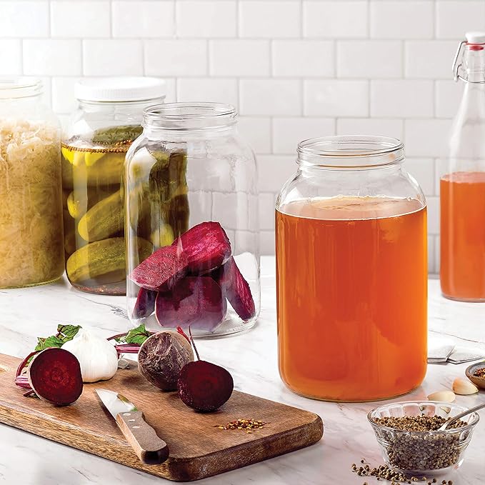 Paksh Novelty 1-Gallon Glass Jar Wide Mouth with Airtight Plastic Lid - USDA Approved BPA-Free Dishwasher Safe Mason Jar for Fermenting, Kombucha, Kefir, Storing and Canning Uses, Clear