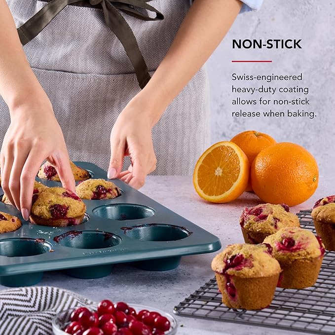 KitchenAid Nonstick Swiss Engineered Aluminized Steel Muffin Pan, Dishwasher Safe, Agave, 12 Cup