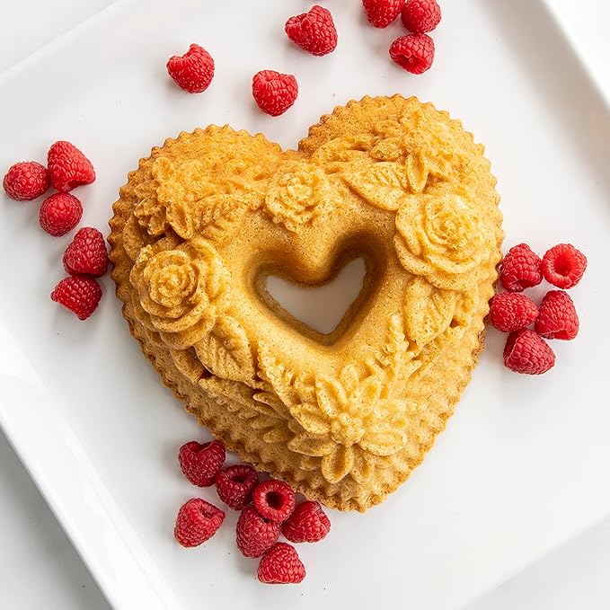 Nordic Ware Wildflower Heart Bundt, 6 Cup, Toffee (Pack of 3)