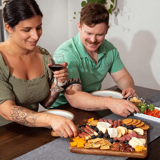 Acacia Wood Cutting Board and Chopping Board with Handle for Meat, Cheese Board, Vegetables, Bread, and Charcuterie - Decorative Wooden Serving Board for Kitchen and Dining Room, Large 17" x 13"