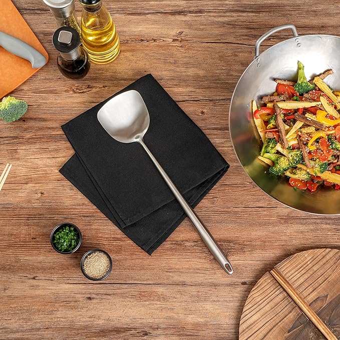 Motomori 17 Inch Wok Spatula, 1 Wide Cooking Turner - Hanging Hole, Extra Long Handle, 304 Stainless Steel Chinese Cooking Spatula, Dishwashable, For Stirring, Flipping, Frying - Restaurantware