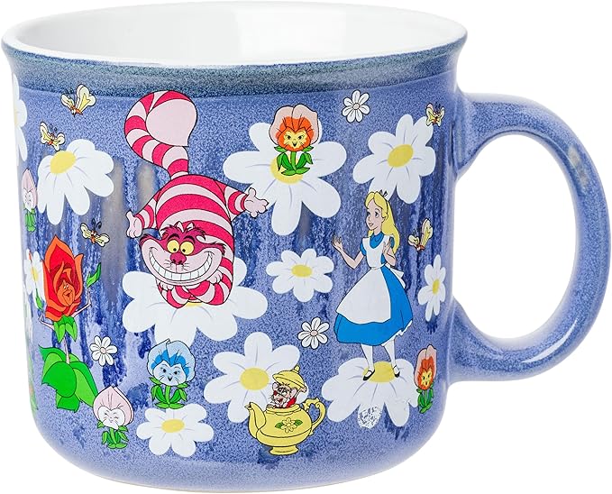 Silver Buffalo Disney Alice in Wonderland Reactive Glaze Ombre Ceramic Camper Mug Featuring Alice, Cheshire Cat, White Rabbit, Dormouse, Dinah, Mad Hare, and Mad Hatter, 20 Ounces