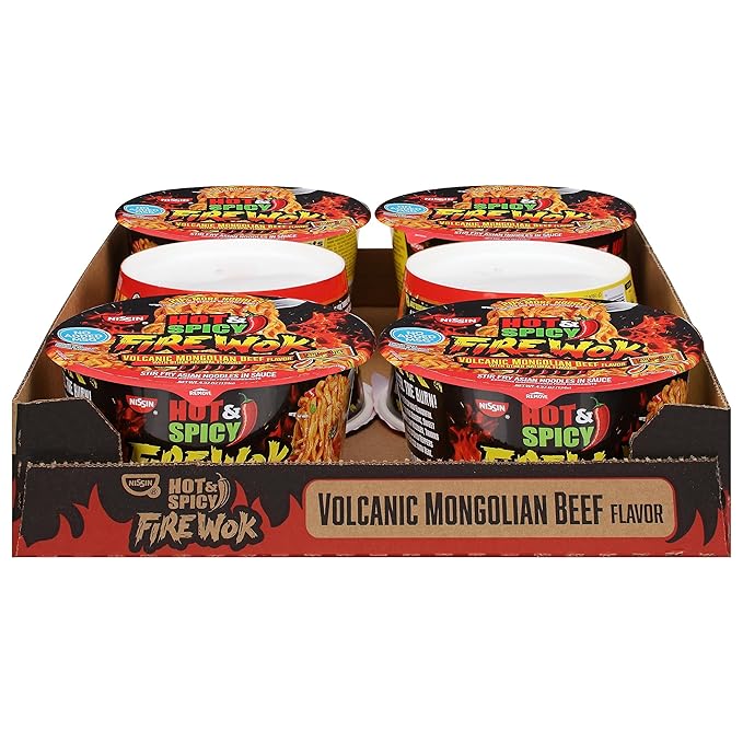 Nissin Hot & Spicy Fire Wok, Volcanic Mongolian Beef, 4.37 Ounce (Pack of 6)