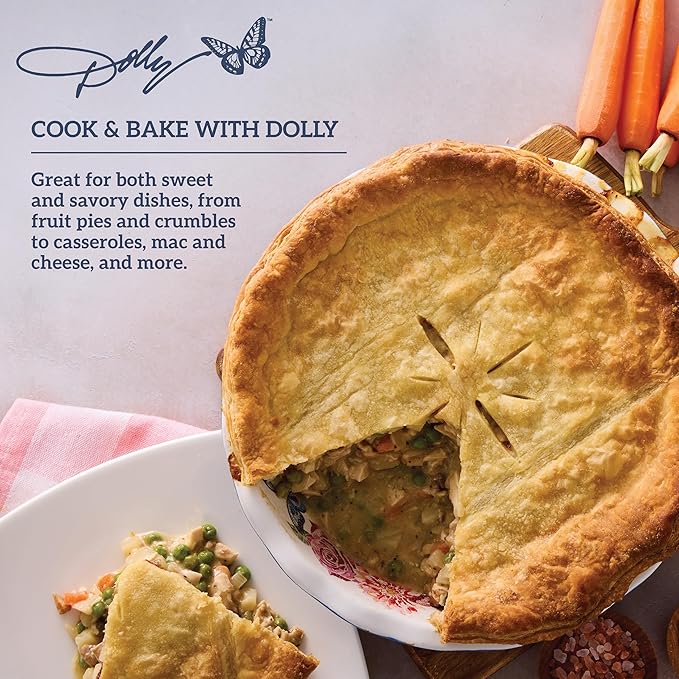 Dolly Parton Pie Dish Durable Stoneware, Even Heat Distribution, Perfect for Sweet and Savory Baking, 10.08 x 10.24 x 2.4 Inch