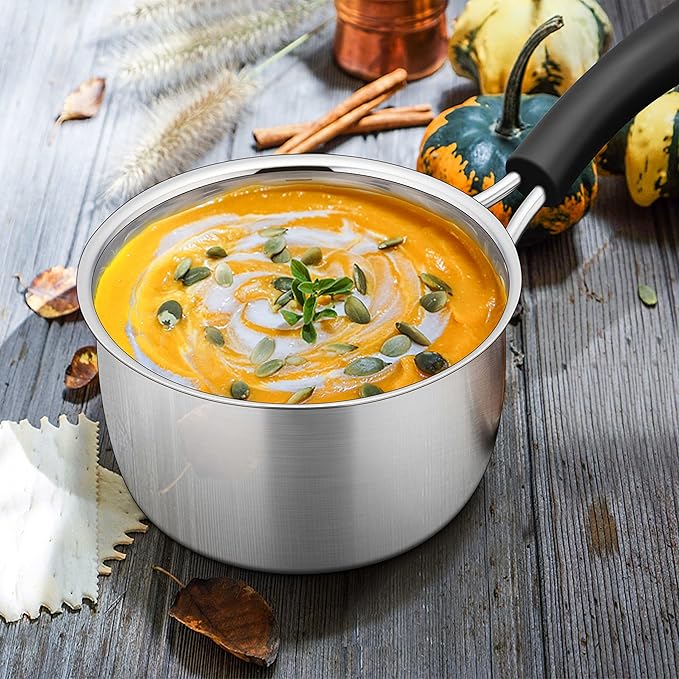 Herogo 1 Quart Saucepan with Lid, 18/10 Stainless Steel Small Sauce Pan Pot, 1Qt Saucepan for Gas Electric Stove Top Camping, Healthy & Rust Free