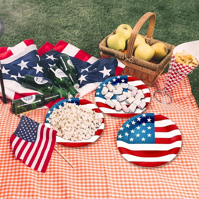4th of July Plates, 40pcs Party Paper Plate Set Disposable 4th of july Party Food Dinner Dessert Plates Birthday Tableware Decorations Favors, Including 20pcs 9" and 20pcs 7" for 4th of july Plate