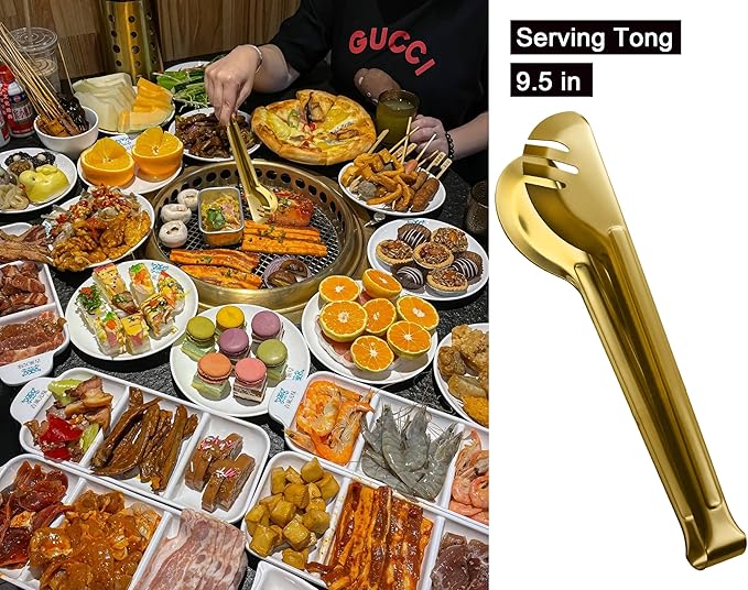 Gold Serving Utensils, 12 Pcs Stainless Steel Buffet Serving Utensil with Serving Spoon Slotted Spoons Serving Forks Soup Ladle Serving Tongs Pie Server, Utensils Set Great for Banquet