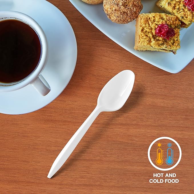 White Plastic Spoons 1000 Count - Medium Weight Disposable Plastic Spoons Bulk For Home, Parties, And Caterings. Premium Disposable Teaspoons