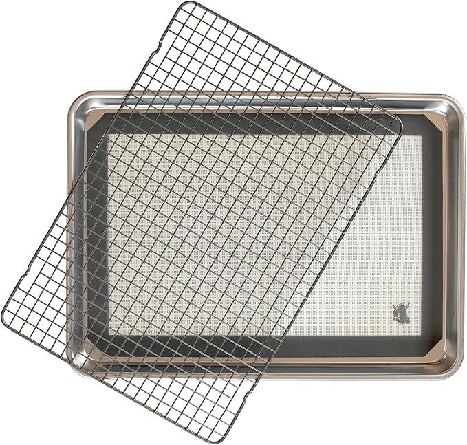 Nordic Ware Naturals Half Sheet Pan, Deluxe Silicone Liner and Cooling Rack, Cookie or Roasting Bakers Set