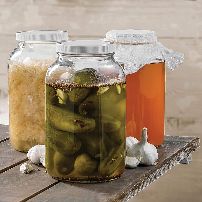 Paksh Novelty 1-Gallon Glass Jar Wide Mouth with Airtight Plastic Lid - USDA Approved BPA-Free Dishwasher Safe Mason Jar for Fermenting, Kombucha, Kefir, Storing and Canning Uses, Clear