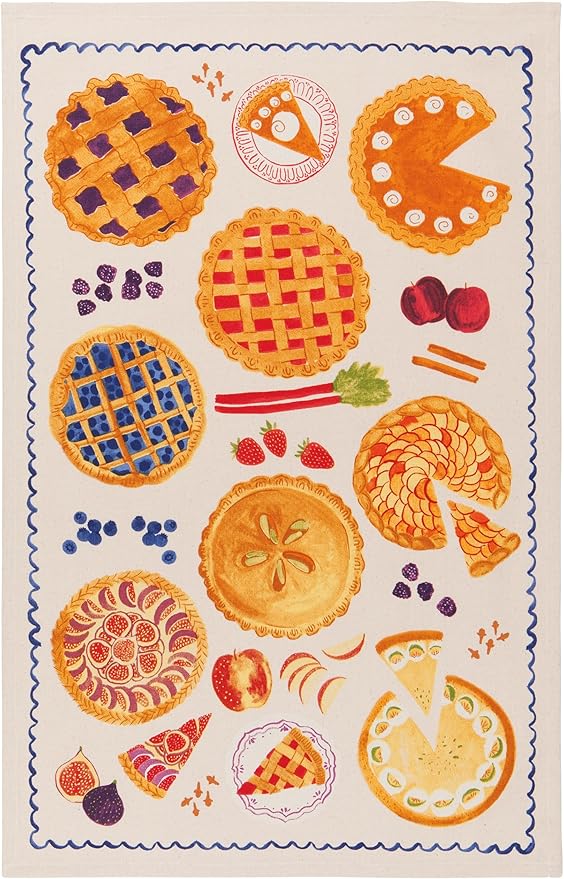 Now Designs by Danica Kitchen Cloth Cotton Dishtowel - Sweet as Pie, White, 18 x 28in