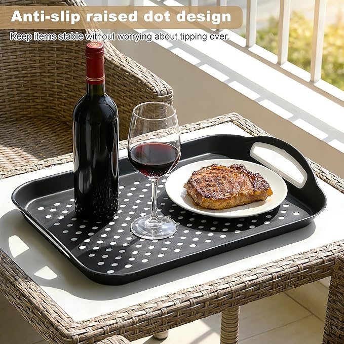 Non Slip Lap Trays with Handles, Set of 2 Food Trays for Eating on Couch, Dishwasher Safe Rectangular Serving Trays for Dinner, Breakfast & Snacks (Black)