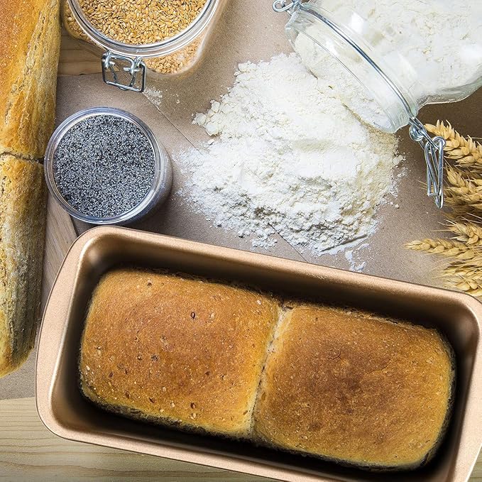 Patelai 4 Pack Small Loaf Pans for Baking Bread Non Stick Bread Pan Rectangle Baking Tray Toast Mold(Gold,9.3 x 3.7 Inch)