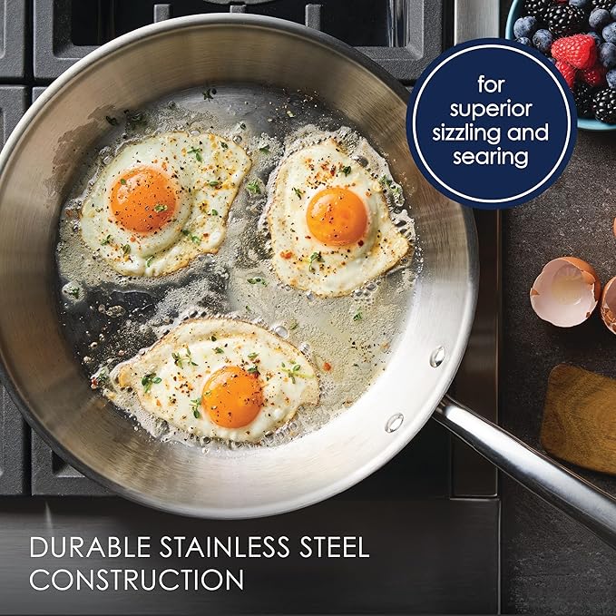 Rachael Ray Professional Stainless Steel Frying Pan/Skillet, Compatible with All Cooktops, Induction Ready, Dishwasher Safe, 12.5 Inch Open Fry Pan - Stainless Steel