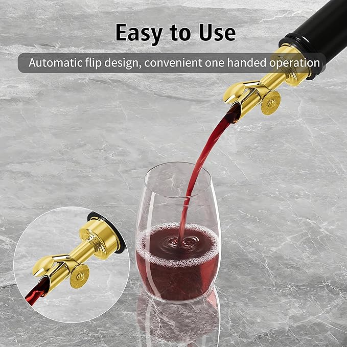 Auto Flip Liquor Pour Spouts 4-Pack, Leak-Proof 304 Stainless Steel Wine Pourer & Olive Oil Dispenser with Food-Grade Silicone for Kitchen, Bar, Restaurant (Gold)