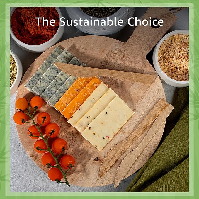 100% Bamboo Knives Set - Eco Friendly Kitchen Utensils (500 Compostable Knives) | Bamboo Utensils Disposable or Reusable | Compostable FSC Certified Silverware for Weddings, Camping, Parties