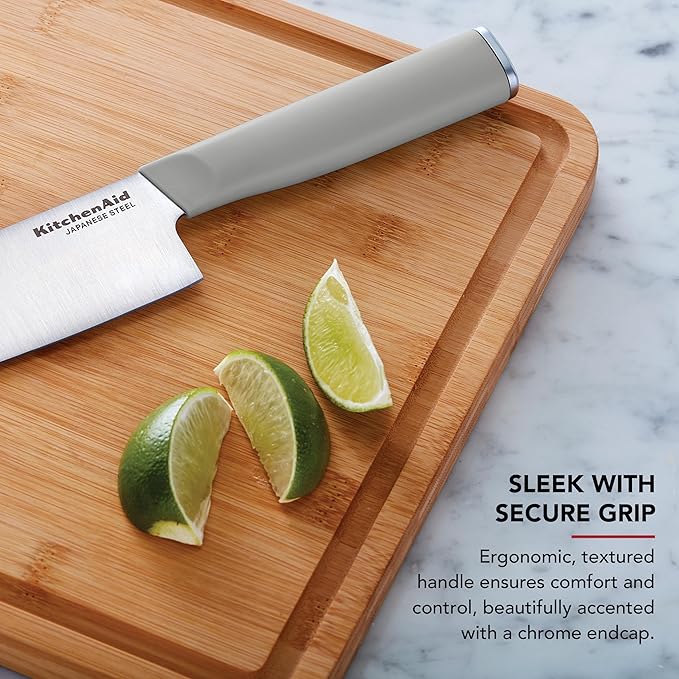 KitchenAid Classic Chef Knife with Custom-Fit Blade Cover, Sharp Kitchen Knife, High-Carbon Japanese Stainless Steel Blade, 8 Inch, Gray