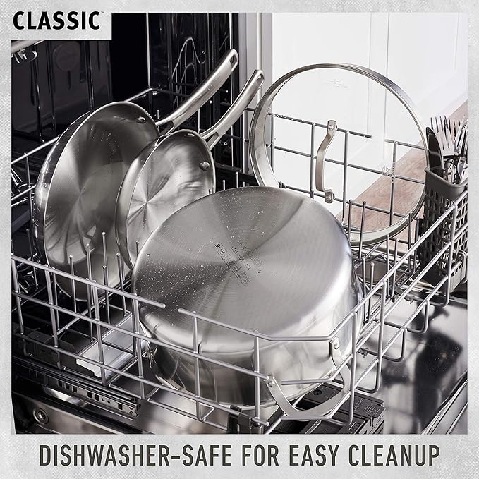 Calphalon Classic Stainless Steel Sauce Pan, 3.5-Quart, Impact-Bonded Aluminum Base, Stay-Cool Handles