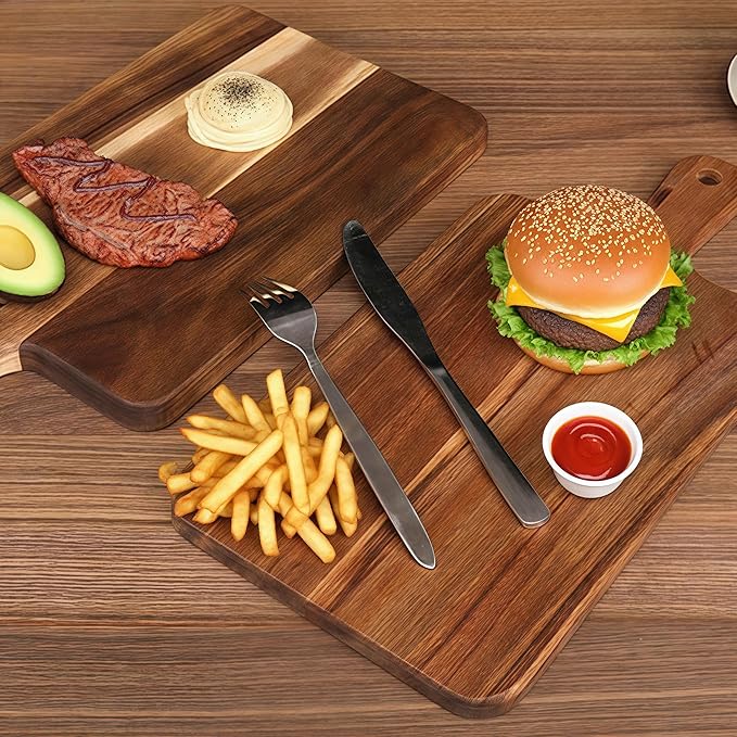 Acacia Wood Cutting Board with Handle, 16x8 Inch Large Kitchen Chopping Board for Meat and Cheese, Butcher Block Serving Tray for Charcuterie, Bread and Fruit