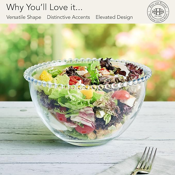 Fitz and Floyd Beaded Glass Fruit Serve Salad Bowl, 8.25 Inch