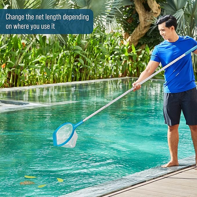 U.S. Pool Supply Spa, Hot Tub, Pool Leaf Skimmer Net, 17" & 48" Long Aluminum Poles - Deep Ultra Fine Mesh Netting, Handheld Pool Cleaning Net, Clean Finest Debris, Leaves, Ponds, Small Above Ground