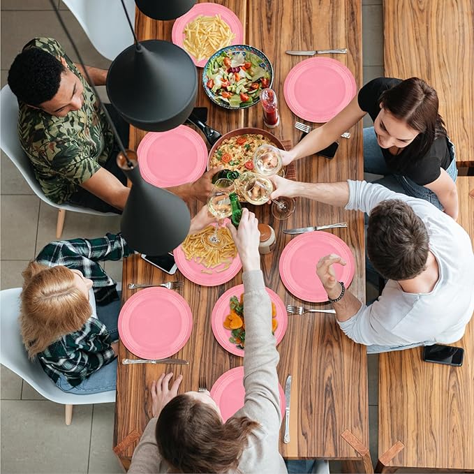 40Pcs Disposable Paper Plates Pink,Including 20pcs 9" and 20pcs 7" Plates,Strong and Sturdy Disposable Plates for Party, Dinner, Holiday, Picnic,Birthday Party, Dinner Table, Wedding
