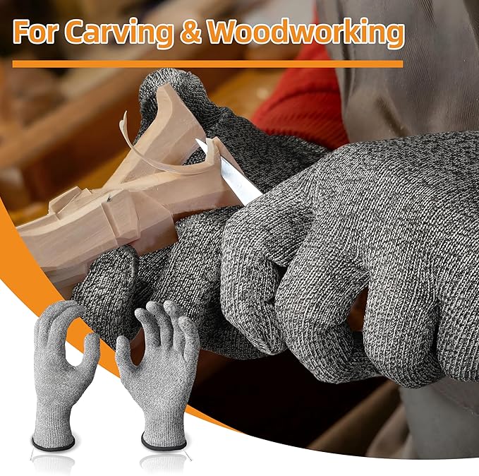 Schwer 2 Pairs ANSI A6 Cut Resistant Gloves, Food Grade Cutting Gloves for Kitchen Food Prep, Mandoline Gloves for Meat Cutting, Oyster Shucking, Knife Proof, Wood Carving, CR1401, M