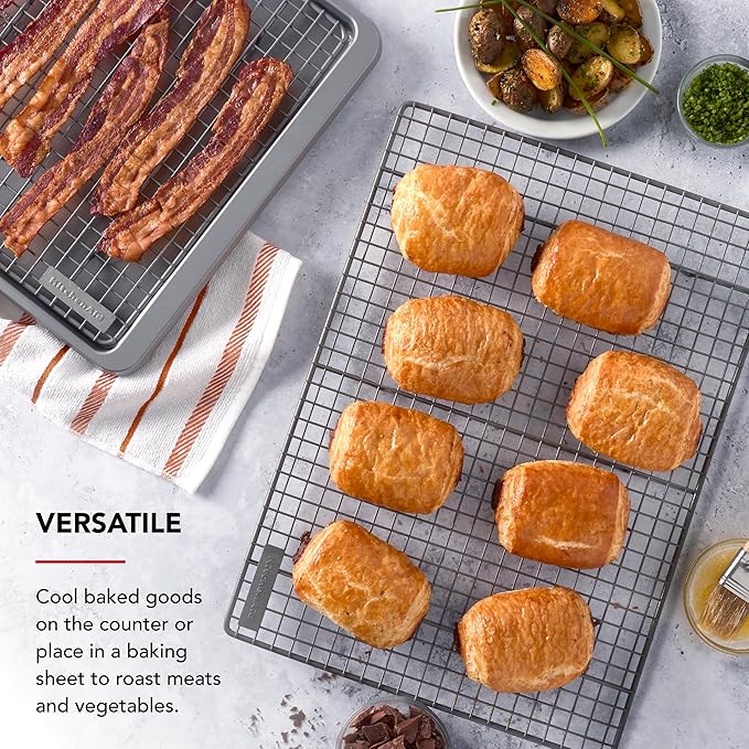 KitchenAid Nonstick Swiss Engineered Aluminized Steel Cooling Rack, Dishwasher Safe, Contour Silver, 13x18 Inch