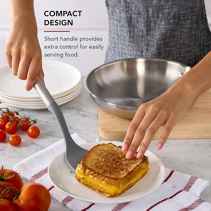 KitchenAid Short Turner with Compact Stainless Steel Handle for Extra Control, Nonstick Safe, Durable, Dishwasher Safe