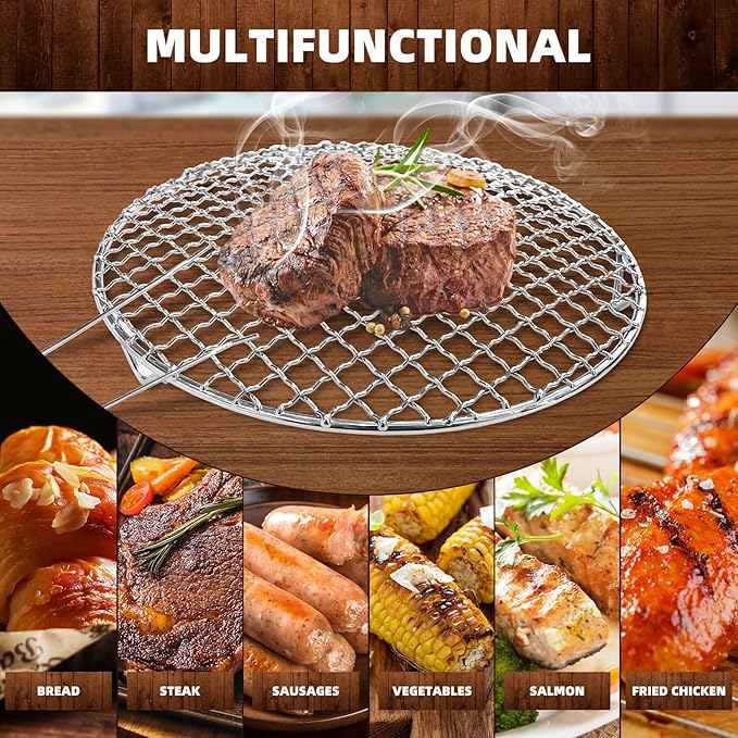3Pcs Round Cooling Rack, 7.5" 9" 10" Cross Wire Cooling Racks Stainless Steel Barbecue Grill Rack Steamer Rack with 20mm Legs and Lifting Handle for Cooking Baking Steaming BBQ Air Fryer Pot
