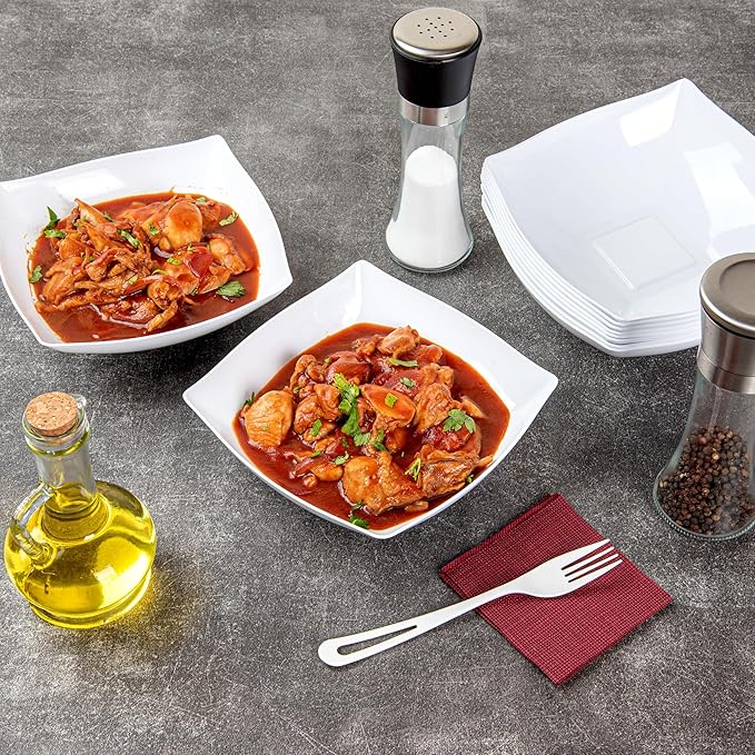 Restaurantware Moderna 32 Ounce Fancy Plastic Bowls 10 Square Disposable Salad Bowls - Durable Heavy-duty White Plastic Bowls For Warm And Cold Foods