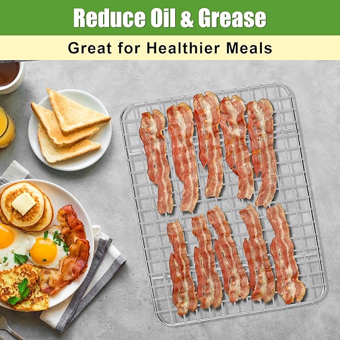 Homikit 4 Pack Cooling Rack Set, 12" x 9" Stainless Steel Baking Rack for Bacon Bread Pizza, Metal Wire Oven Racks for Cooking Roasting Fit Quarter Sheet Pan, Rust Free & Dishwasher Safe