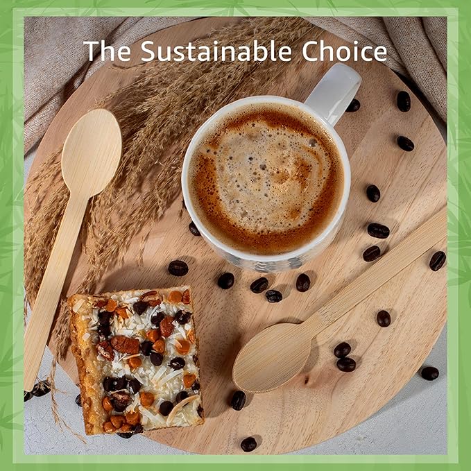 100% Bamboo Spoons Set - Eco Friendly Cutlery (500 Biodegradable Spoons) | Reusable or Disposable Bamboo Utensils | Compostable FSC Certified Silverware for Weddings, Camping, Parties
