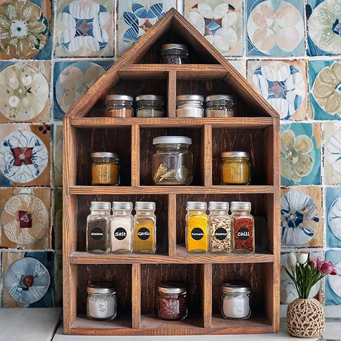 RoyalHouse 24 Pcs Glass Spice Jars/Bottles - 4oz Empty Square Spice Containers with Spice Labels and Airtight Metal Caps with Shaker Lids