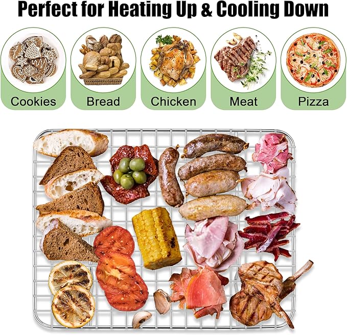 Homikit 4 Pack Cooling Rack Set, 12" x 9" Stainless Steel Baking Rack for Bacon Bread Pizza, Metal Wire Oven Racks for Cooking Roasting Fit Quarter Sheet Pan, Rust Free & Dishwasher Safe