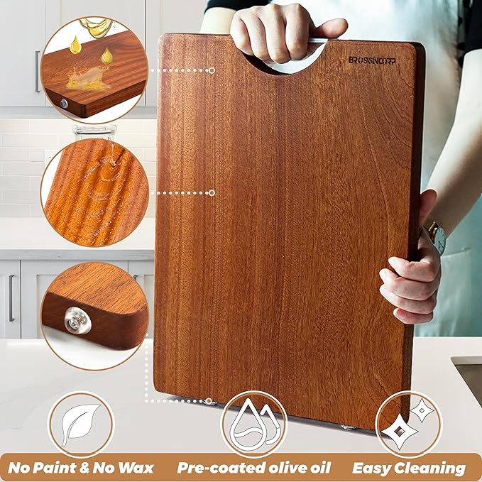 Real Solid Sapele Cutting Board One Piece No Glue Non Toxic All Whole Single Wood Butcher Block Thick Hard Wood Heavy Duty Edge Grain (X-Large, 17.71"L*11.81"W*1.18"Th)